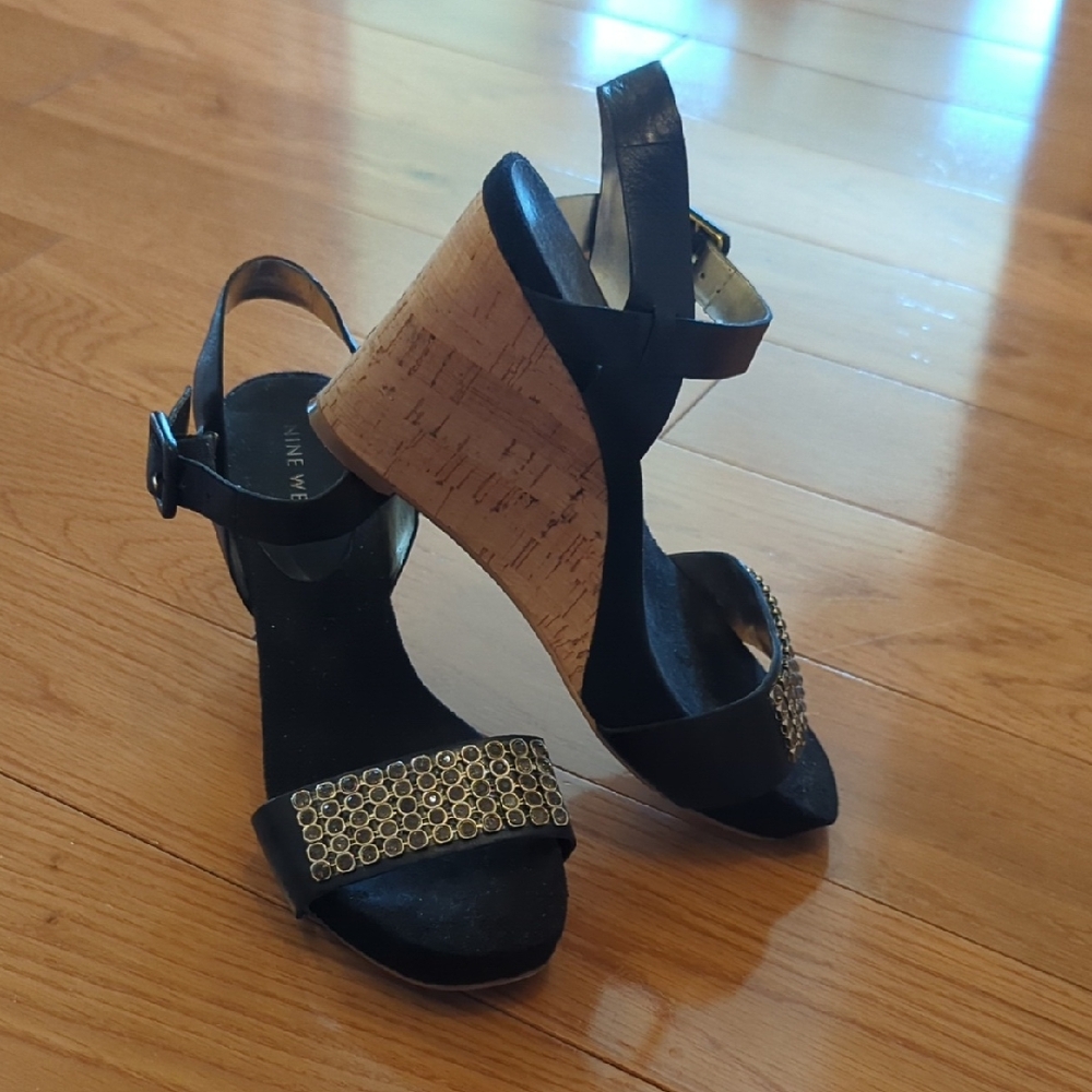 Nine West Black Wedge Sandals